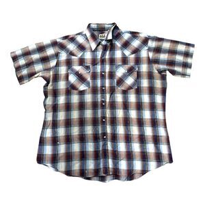 Ely Cattleman Mens XL Plaid Country Western Shirt Short Sleeve Button-Up READ